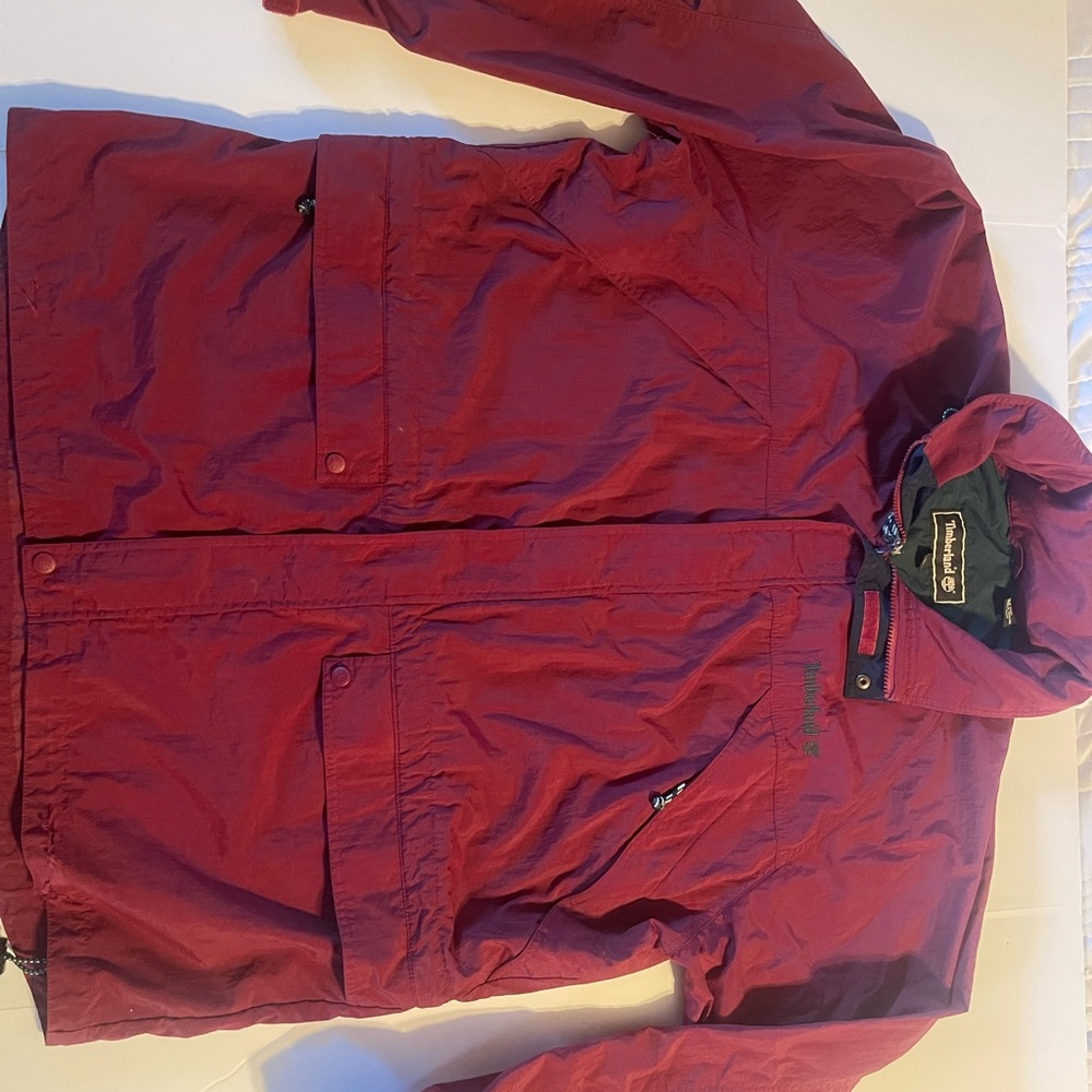 Timberland Vintage Burgundy Hooded Jacket Windbreaker Men’s XL Full Zip